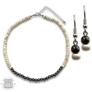 Stone and silver bead necklace set