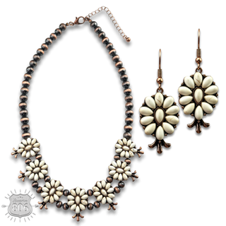 Stone flower squash blossom necklace set