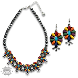 Stone flower squash blossom necklace set