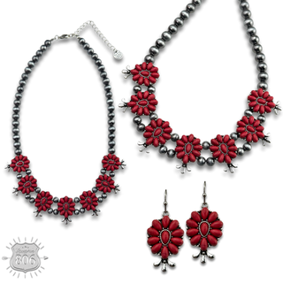 Stone flower squash blossom necklace set