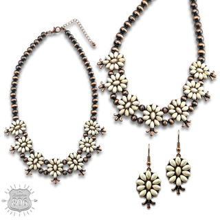 Stone flower squash blossom necklace set