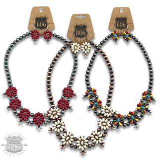 Stone flower squash blossom necklace set