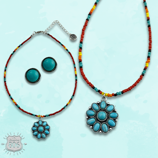 Stone flower pendant necklace set, last call