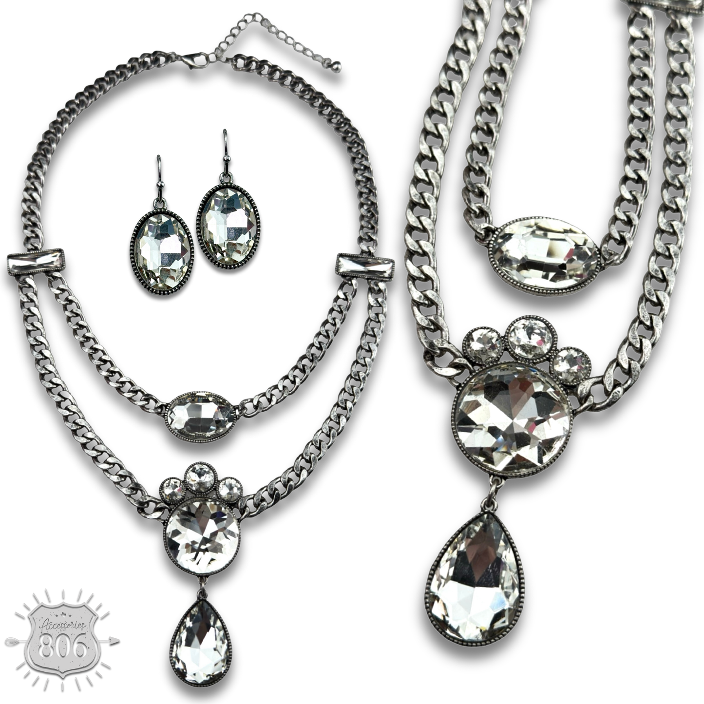 Rhinestone charmed necklace set