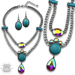 Rhinestone charmed necklace set