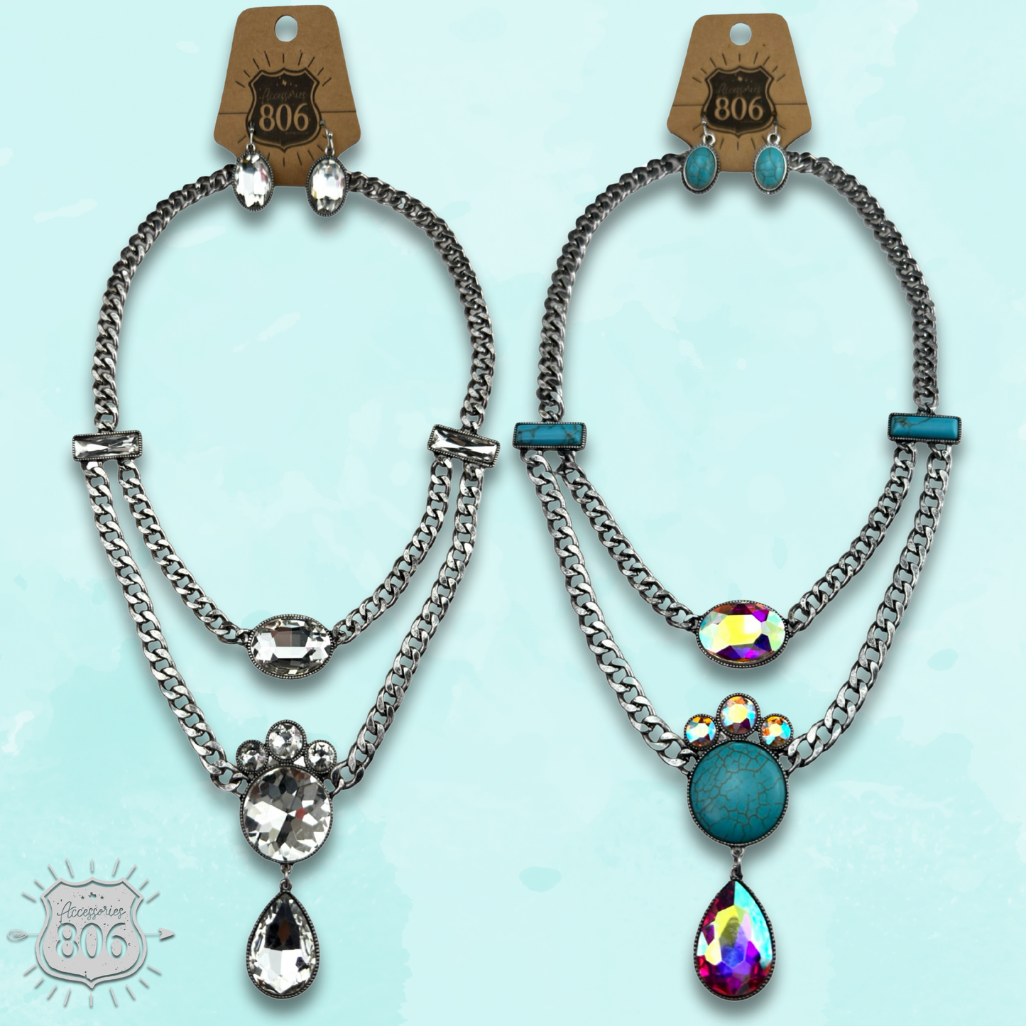 Rhinestone charmed necklace set
