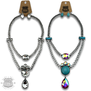 Rhinestone charmed necklace set