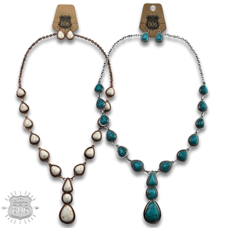 Teardrop stone Y necklace set
