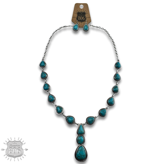 Teardrop stone Y necklace set