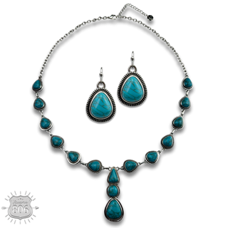Teardrop stone Y necklace set