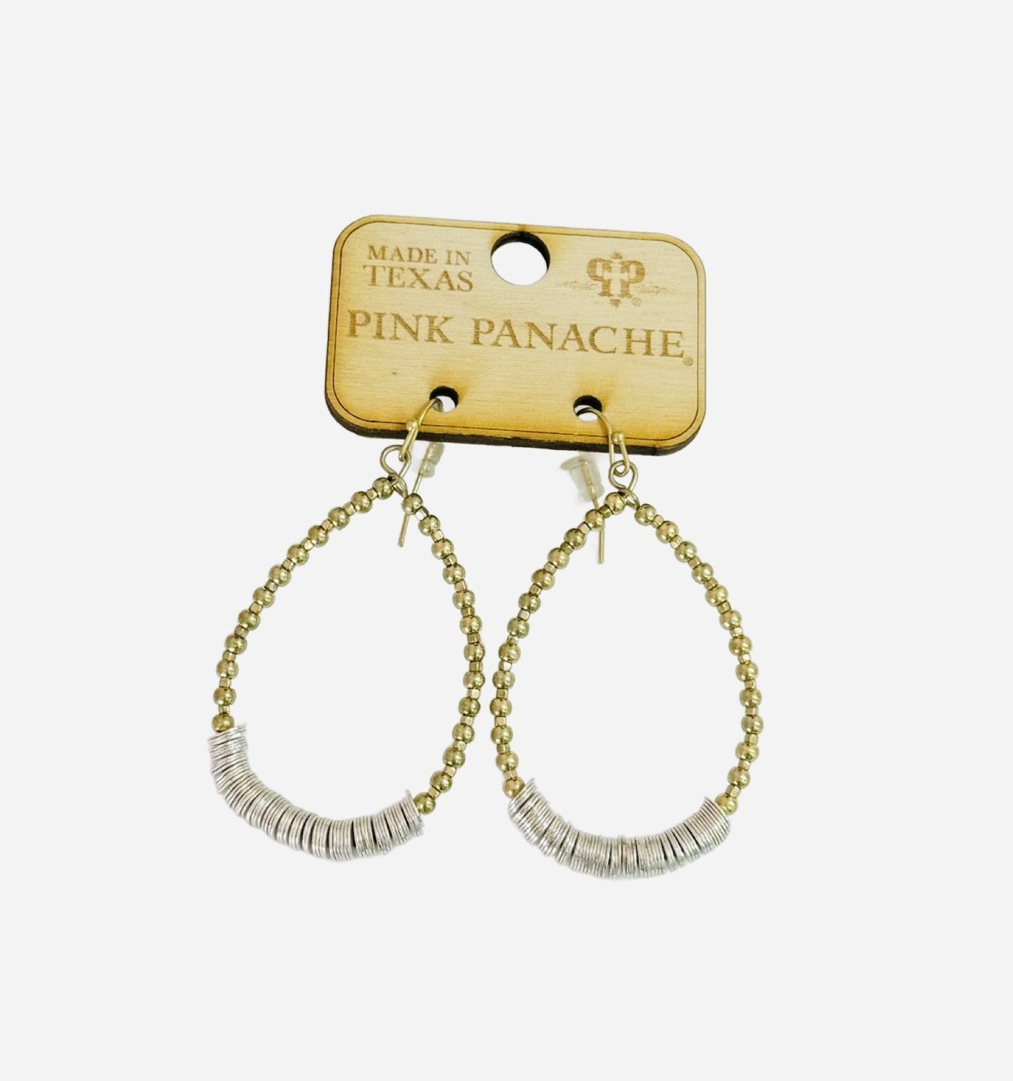 Gold and silver disc teardrop earring, last call