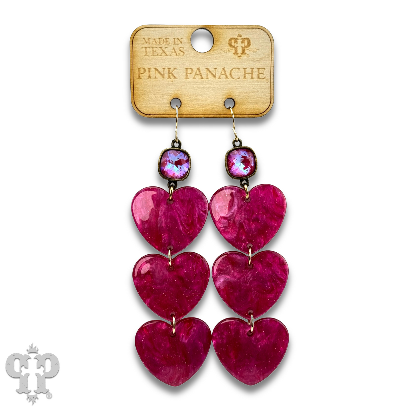 Triple acrylic heart earring, Austrian crystal