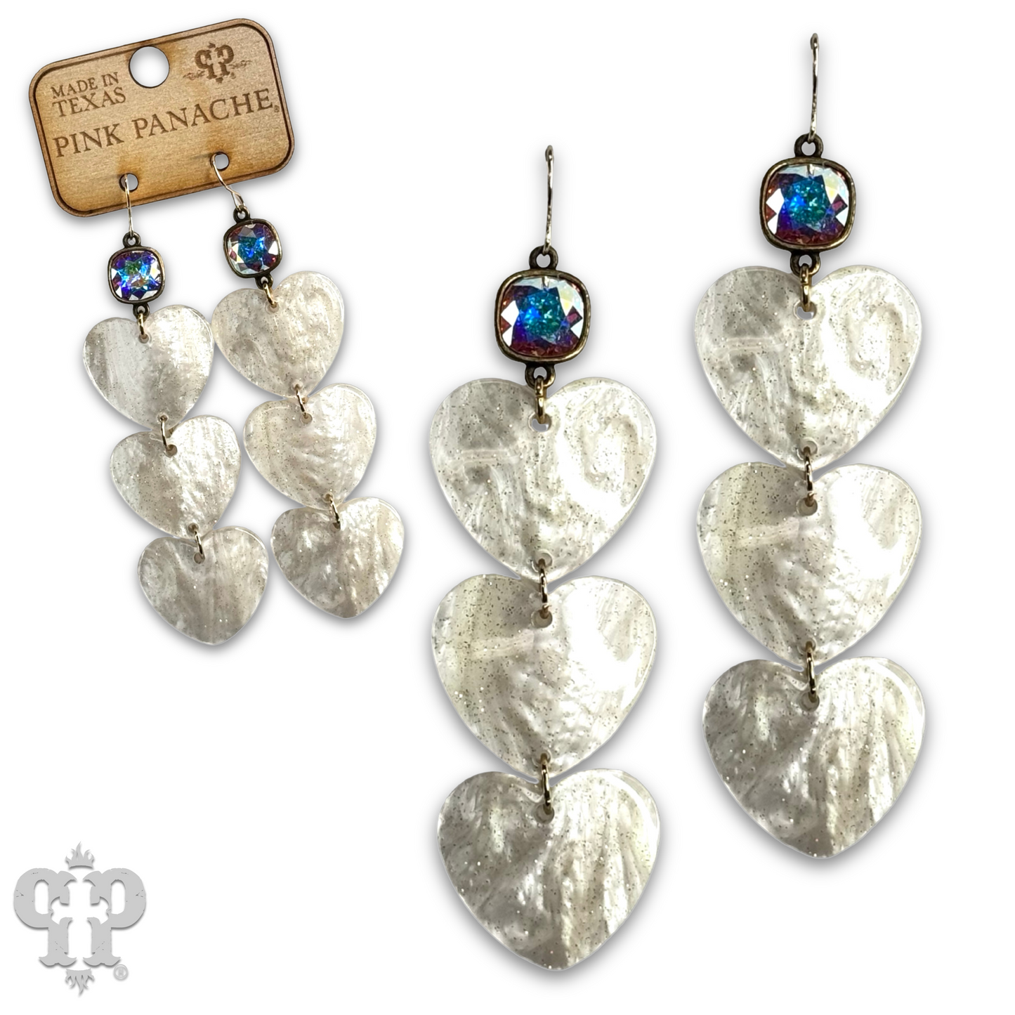 Triple acrylic heart earring, Austrian crystal