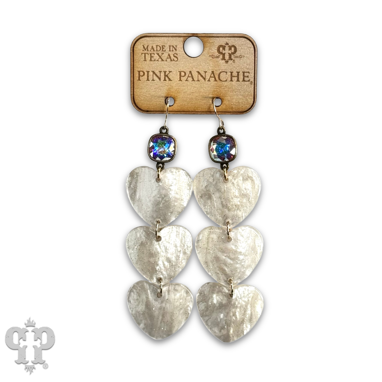 Triple acrylic heart earring, Austrian crystal