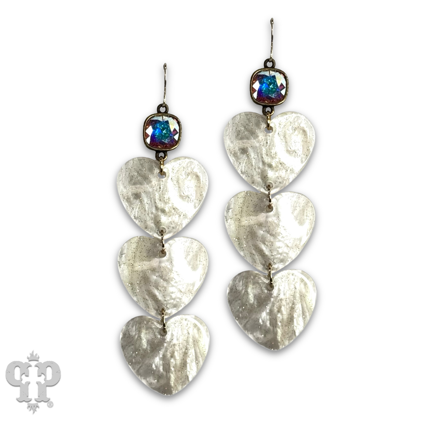 Triple acrylic heart earring, Austrian crystal