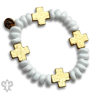 Gold cross and black beaded bracelet