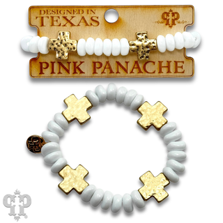 Gold cross and black beaded bracelet