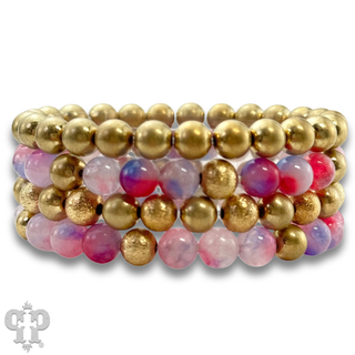 Color-hue jasper and gold bead bracelet set - LC