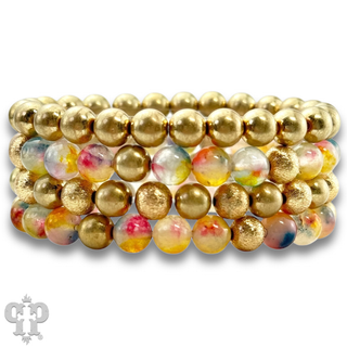 Color-hue jasper and gold bead bracelet set - LC
