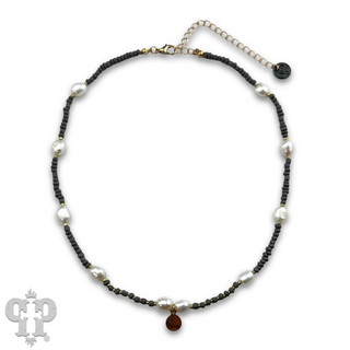 Gray seed bead and pearl necklace