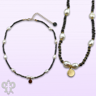 Gray seed bead and pearl necklace