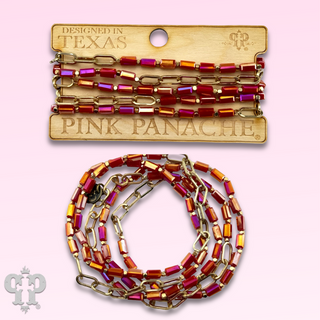 Red bead and gold chain bracelet set