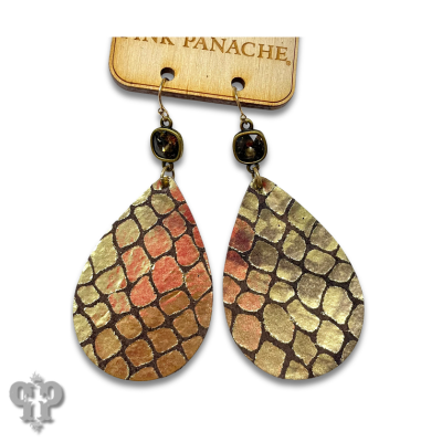 Gold snake print teardrop, Austrian crystal earring, last call