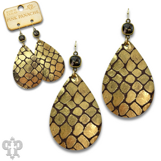 Gold print teardrop earring with Austrian crystal