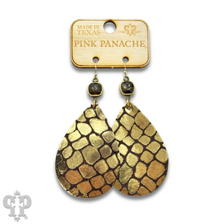 Gold print teardrop earring with Austrian crystal