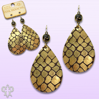 Gold print teardrop earring with Austrian crystal