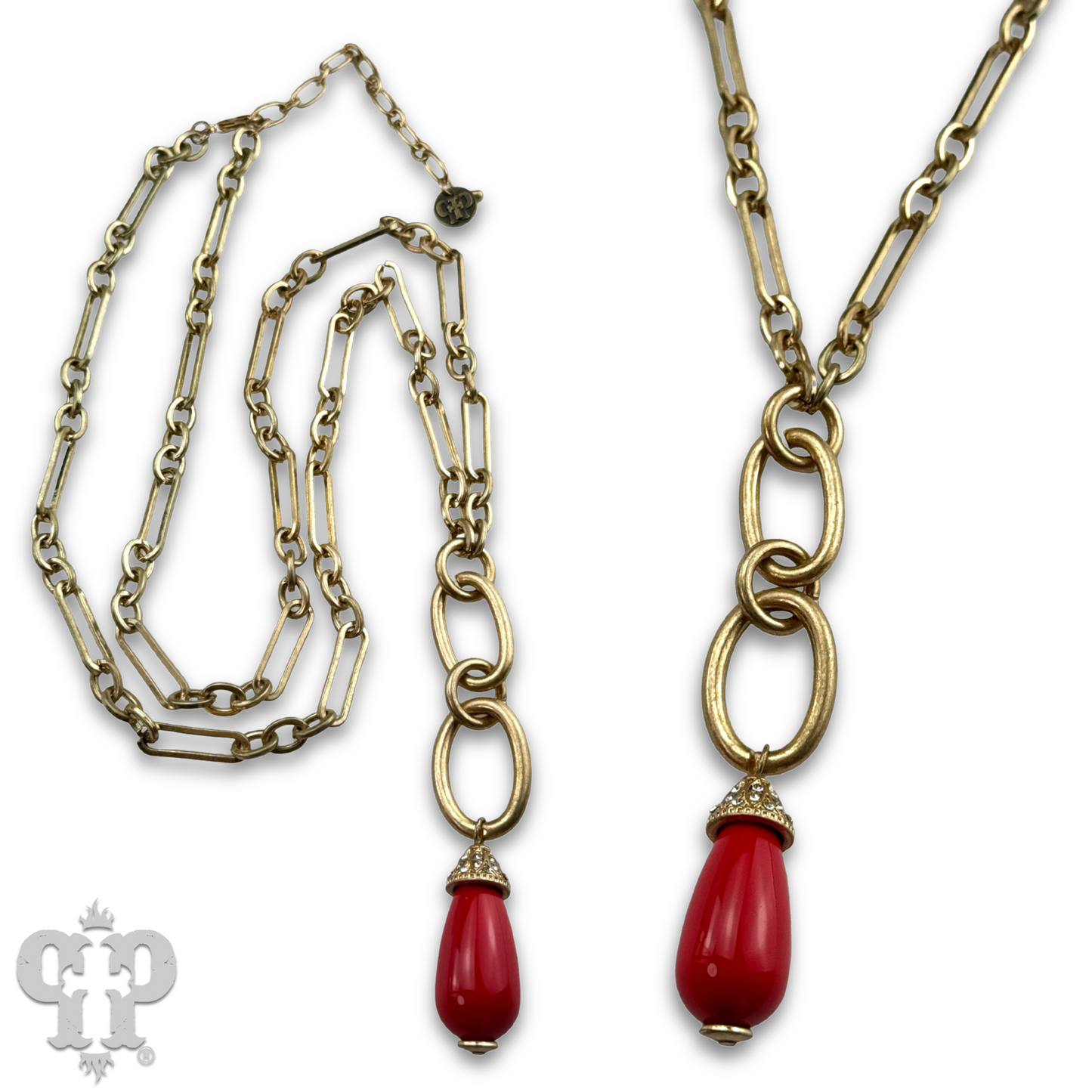 Red ceramic teardrop pendant necklace, last call