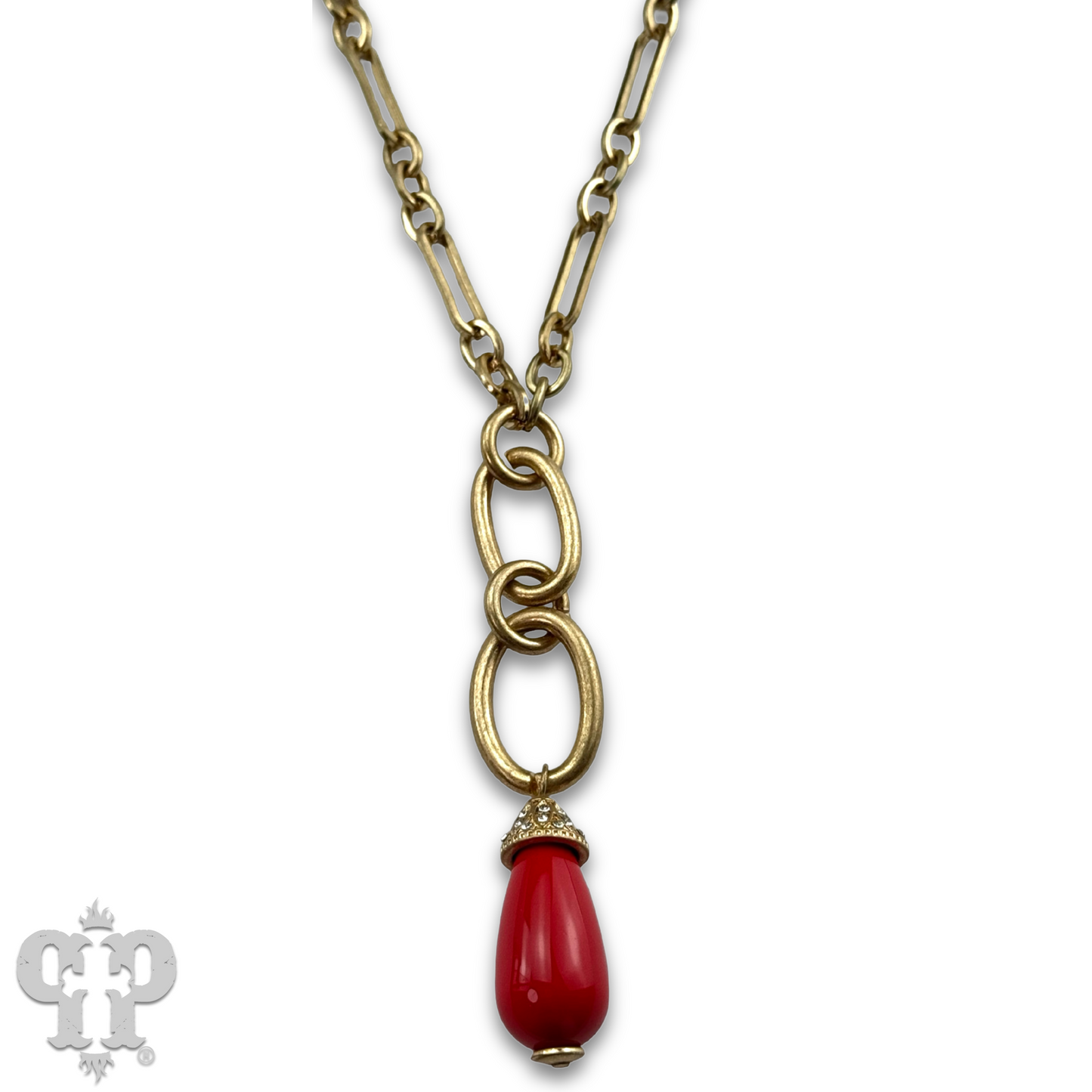 Red ceramic teardrop pendant necklace, last call