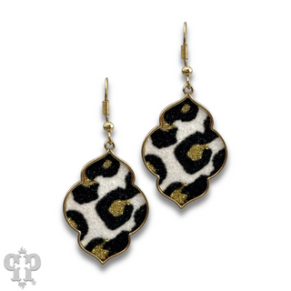 Gold clover, glitter leopard earring