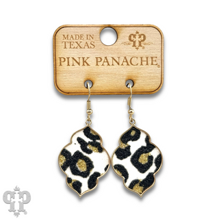 Gold clover, glitter leopard earring