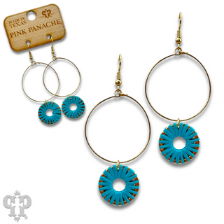 Gold circle with blue round charm earring