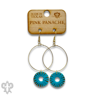 Gold circle with blue round charm earring