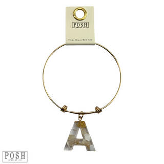 Monogram letter on gold bangle bracelet
