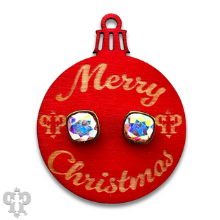 Christmas gift ornament with small Austrian crystal post earring