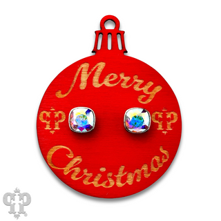 Christmas gift ornament with small Austrian crystal post earring