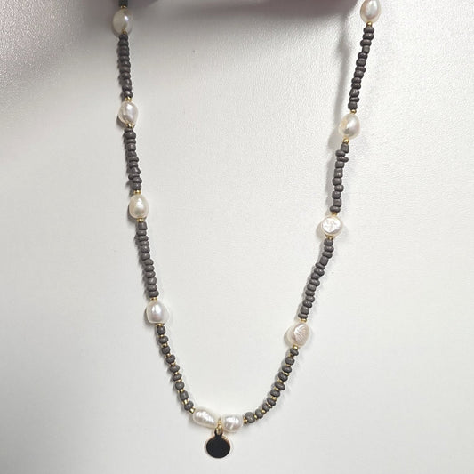 Gray seed bead and pearl necklace, last call