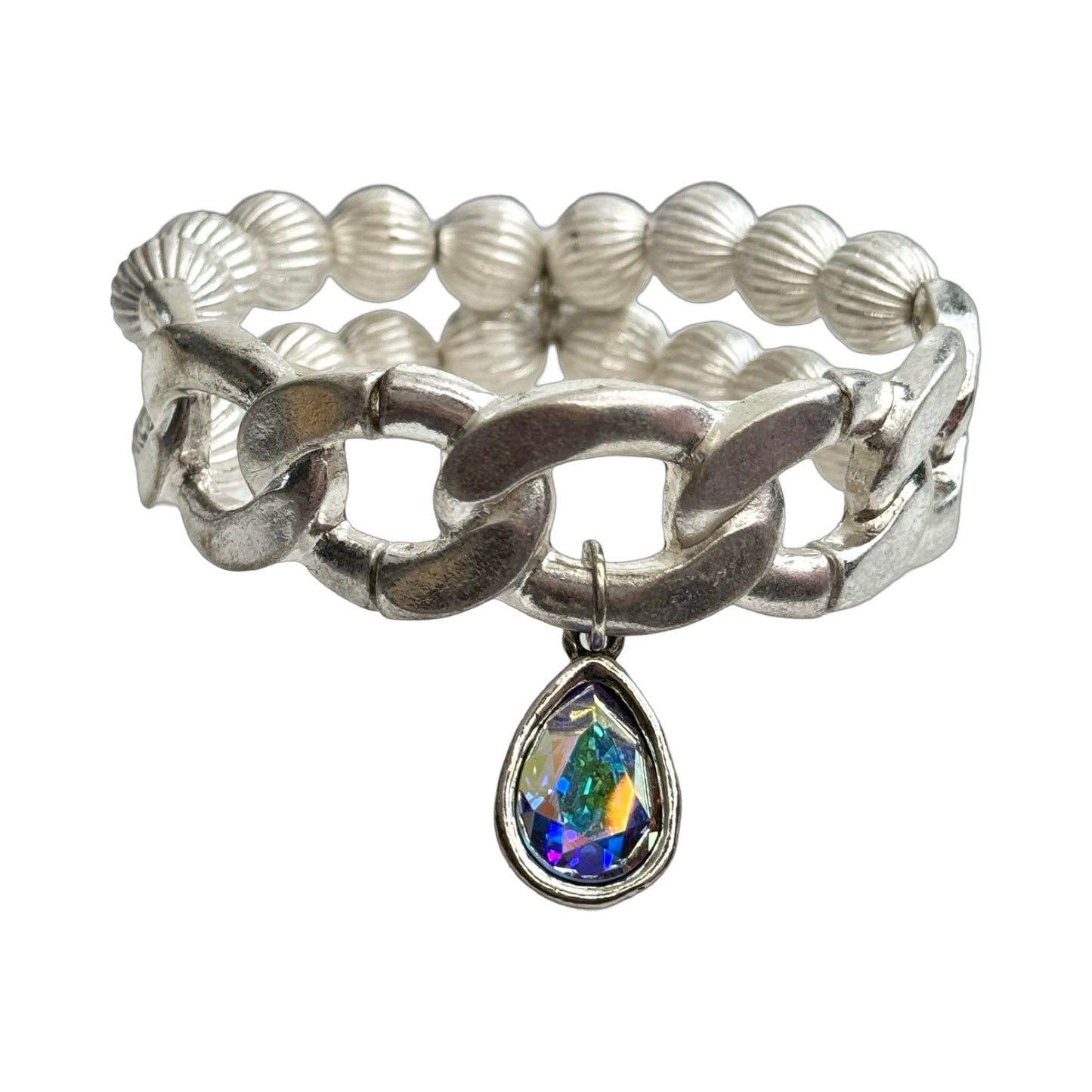 Fluted bead and chain link bracelet set