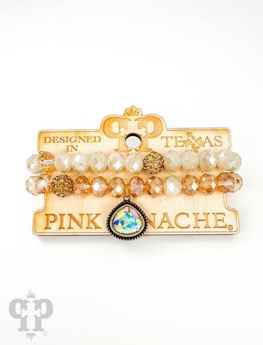 Bead bracelet with rope edge crystal charm