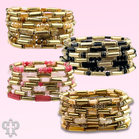 Matte gold and mixed bead bracelet