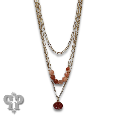 Pink bead, gold chain pendant necklace, last call