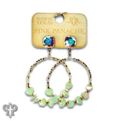 Mint green bead circle, Austrian crystal earring, last call