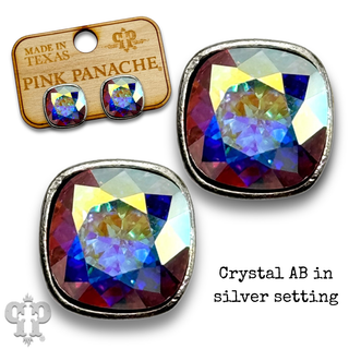 Austrian square crystal post earring, 10mm