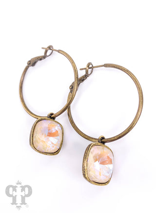 Square Austrian crystal hoop earring, 12mm