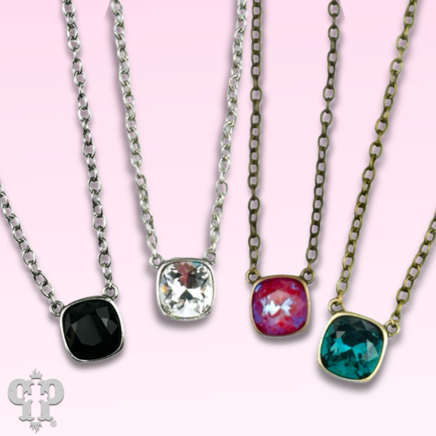 Austrian square crystal chain necklace, 12mm