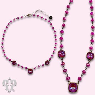 Linked bead and bright Austrian crystal necklace