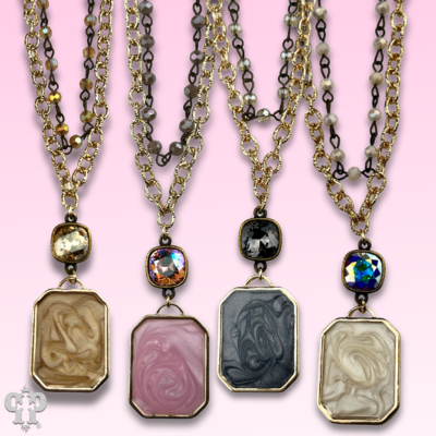 Double strand necklace with Austrian crystal pendant